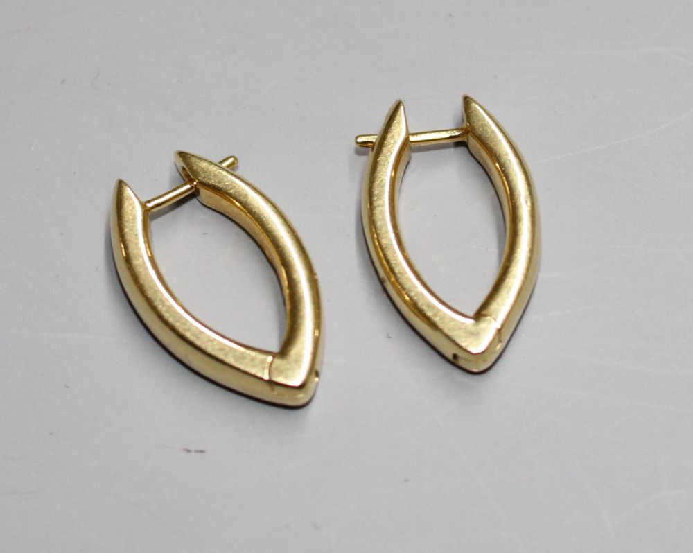 A pair of 20th century Italian 750 yellow metal Pomellato navette shaped earring,